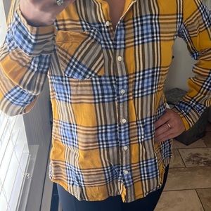 Womens Flannel. Mustard yellow and blue. Like new.